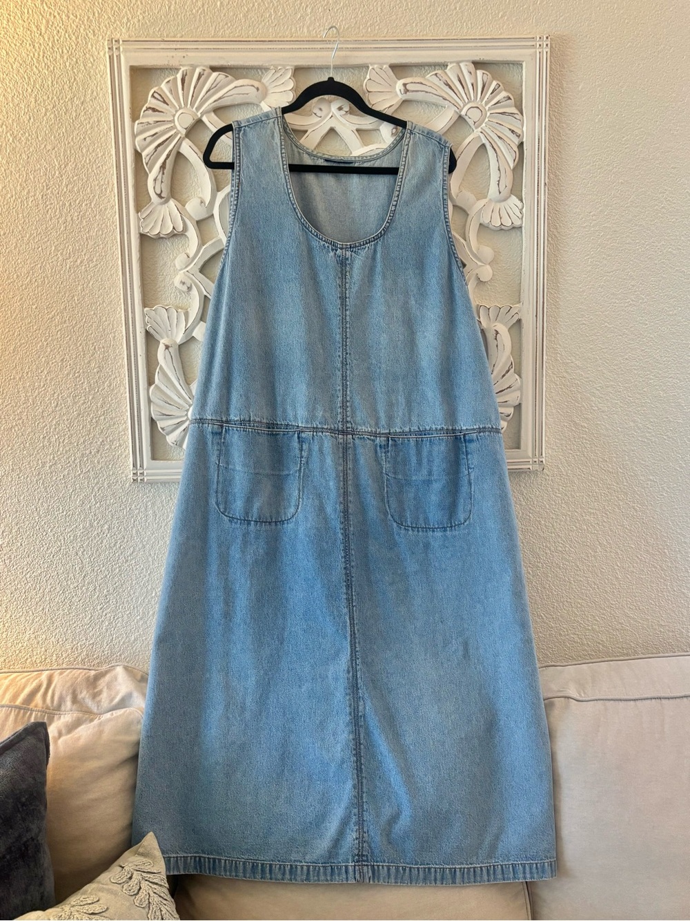 90’s Denim Jumper Overall Dress with Front Pockets • 90’s Vintage